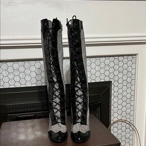 Delicious Black and Gray Lace-Up Boots